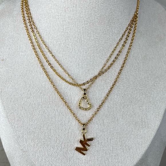 NWT✅ Authentic MICHAEL KORS Gold MK Logo & Heart Multi Strand Layered Necklace - Picture 3 of 8